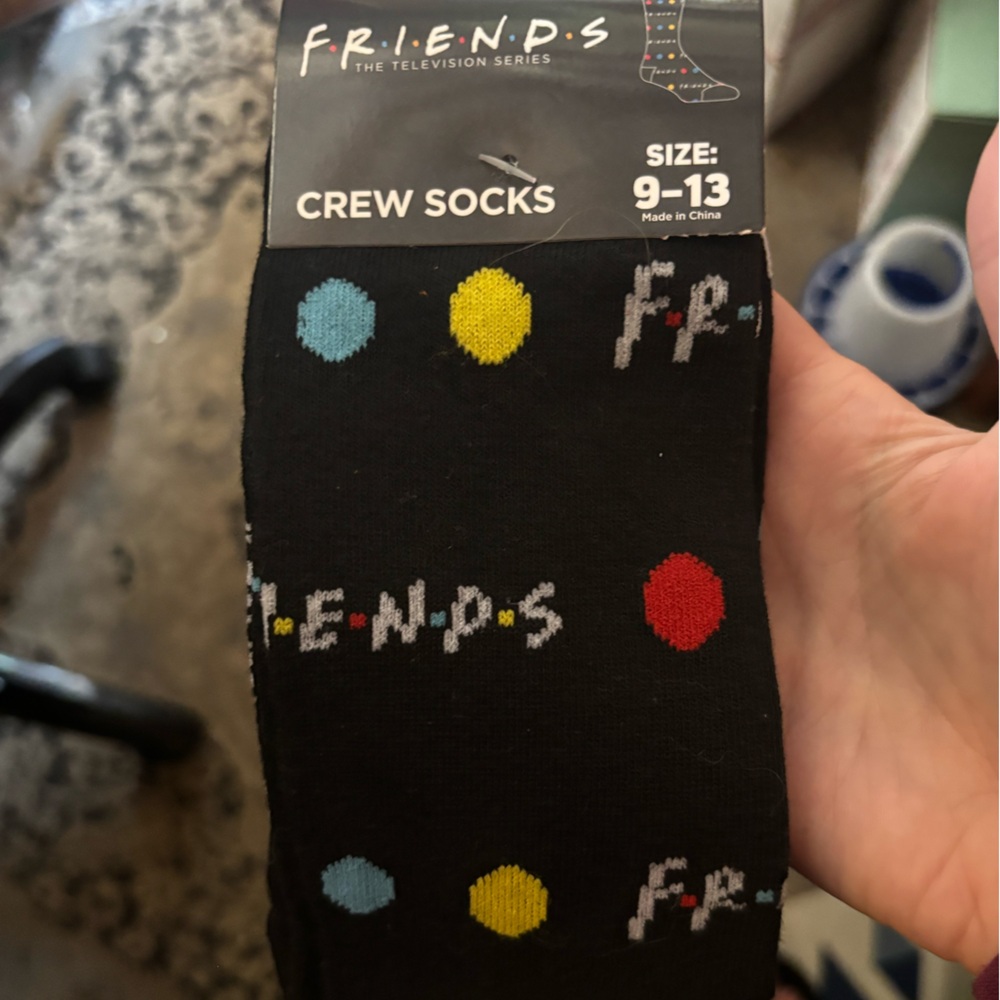 Black Friends Crew Socks with Colorful Dots